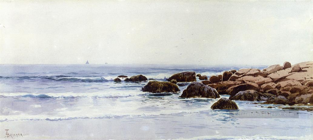 Voiliers au large d’une côte rocheuse moderne Plage Alfred Thompson Bricher Peintures à l'huile